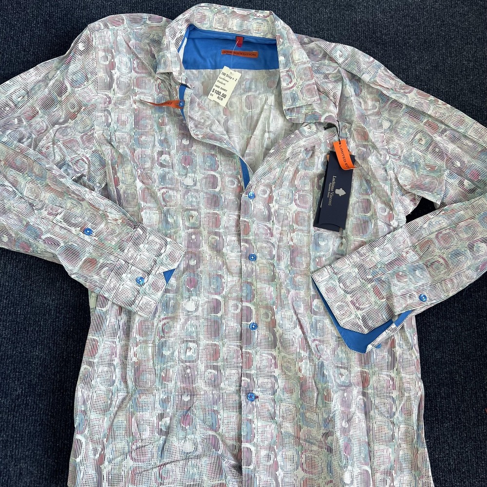 Luchiano Visconti Shirt Mens Medium White Geometric Limited‎ Edition Long Sleeve